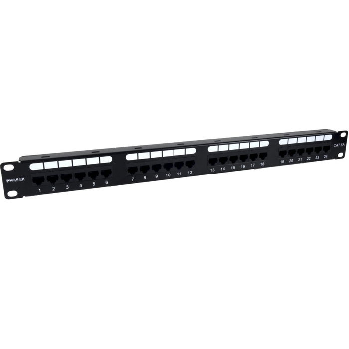 Phasak Panel de transferencia UTP Cat. 6A Dual 24 puertos 1U negro PU 2421 Phasak Panel de transferencia UTP Cat. 6A Dual 24 puertos 1U negro PU 2421